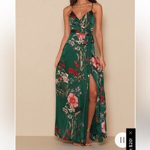 Lulus emerald green maxi green satin